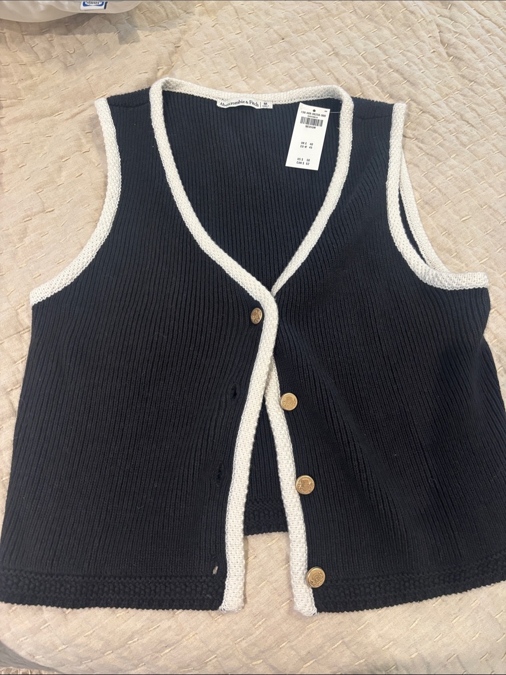 Abercrombie & Fitch Black Knit Vest with White Trim